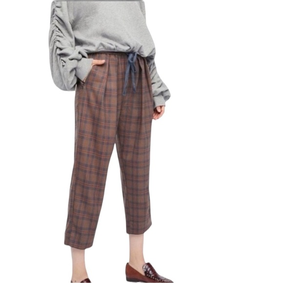 FREE PEOPLE Shakin All Over Plaid Pants in Brown/Blue Size XS - Picture 1 of 7